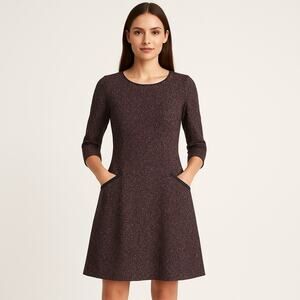 Talbots Tweed Dress 4P Purple Knee Pockets Boucle Nubby Preppy Old Money Modest